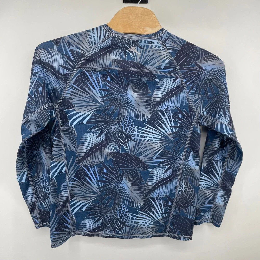 Tommy Bahama IslandActive Rash Guard Mens M‎ Blue Tropical Leaf Print Swim Top